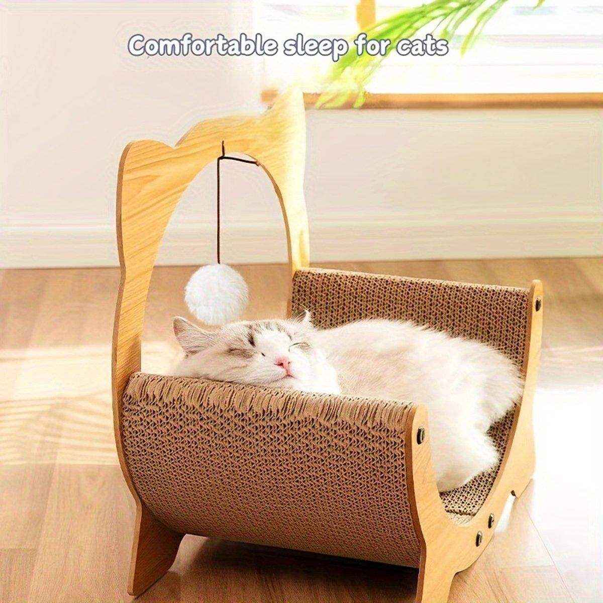 Cradle Cat Nest 2-in-1 Cat Scratcher and Lounge with Hanging Toy - Image 7