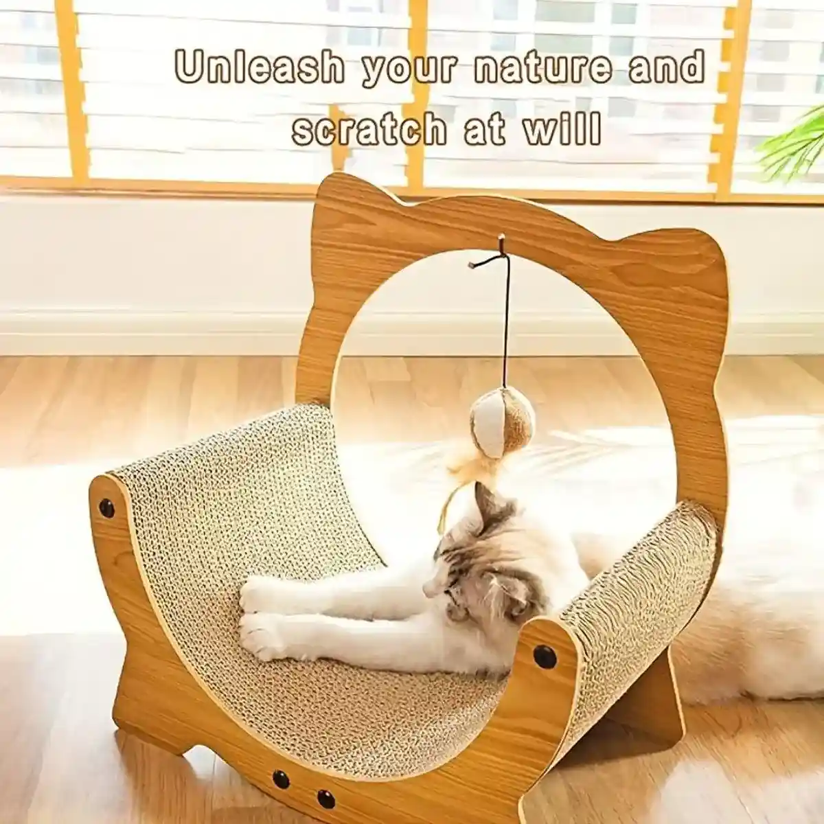 Cradle Cat Nest 2-in-1 Cat Scratcher and Lounge with Hanging Toy - Image 8