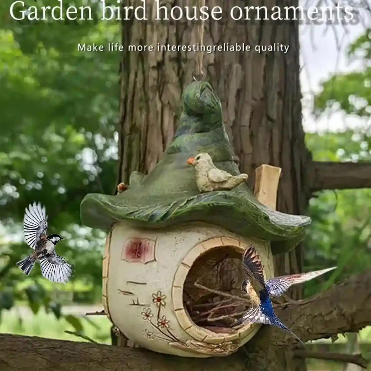 Creative Hanging Tree Hummingbird Warm Nest Outdoor Courtyard Resin Crafts Ornaments - Image 6
