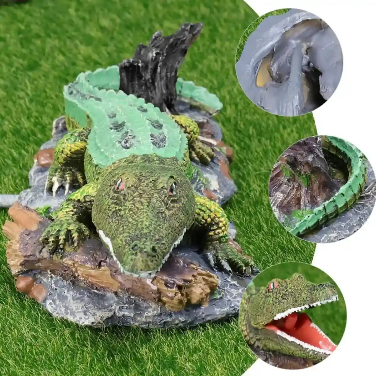 Crocodile Aquarium Ornament with Bubble Stone for Oxygenation - Image 6