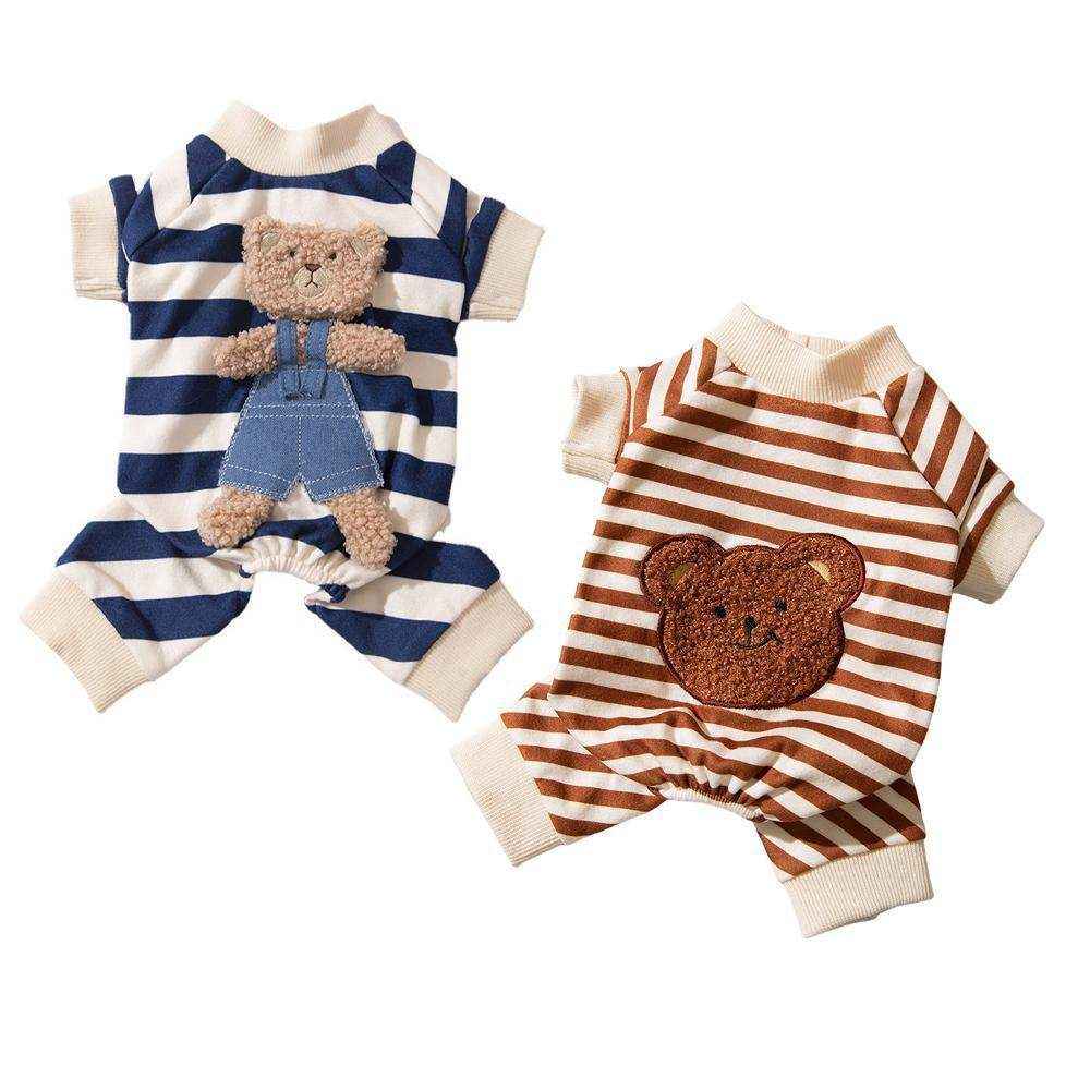 Cute Bear Striped Dog Coat Pet Outfit Cozy Pajamas for Pets - Image 3