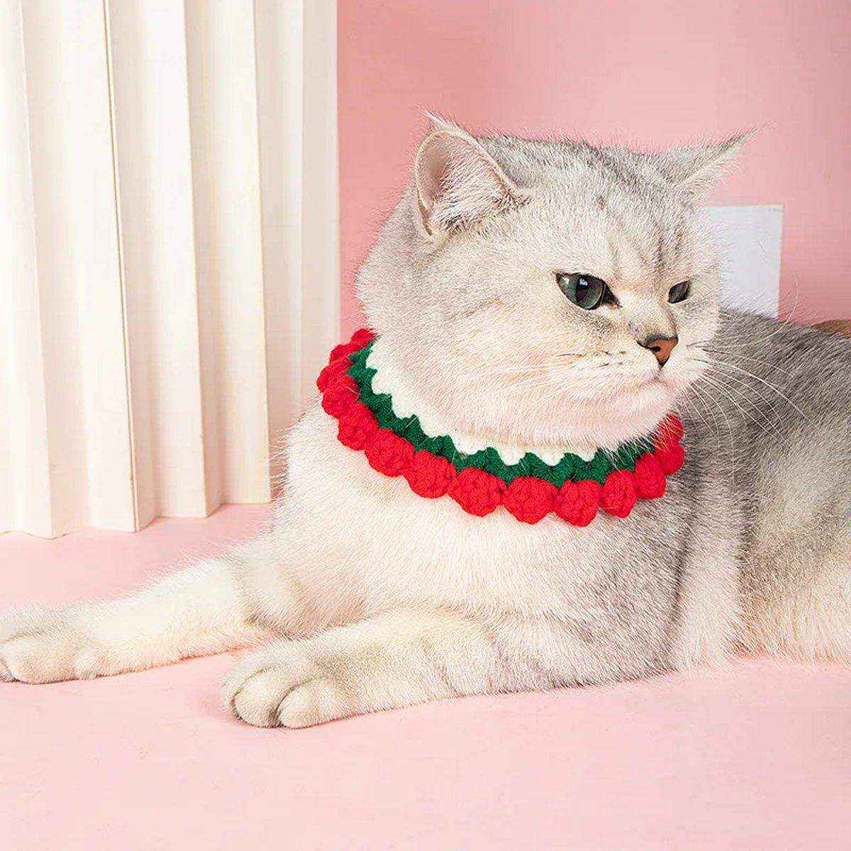 Cat Collar Handmade Knit Neck Dog Collar Adjustable Neck Kitten Necklace - Image 8