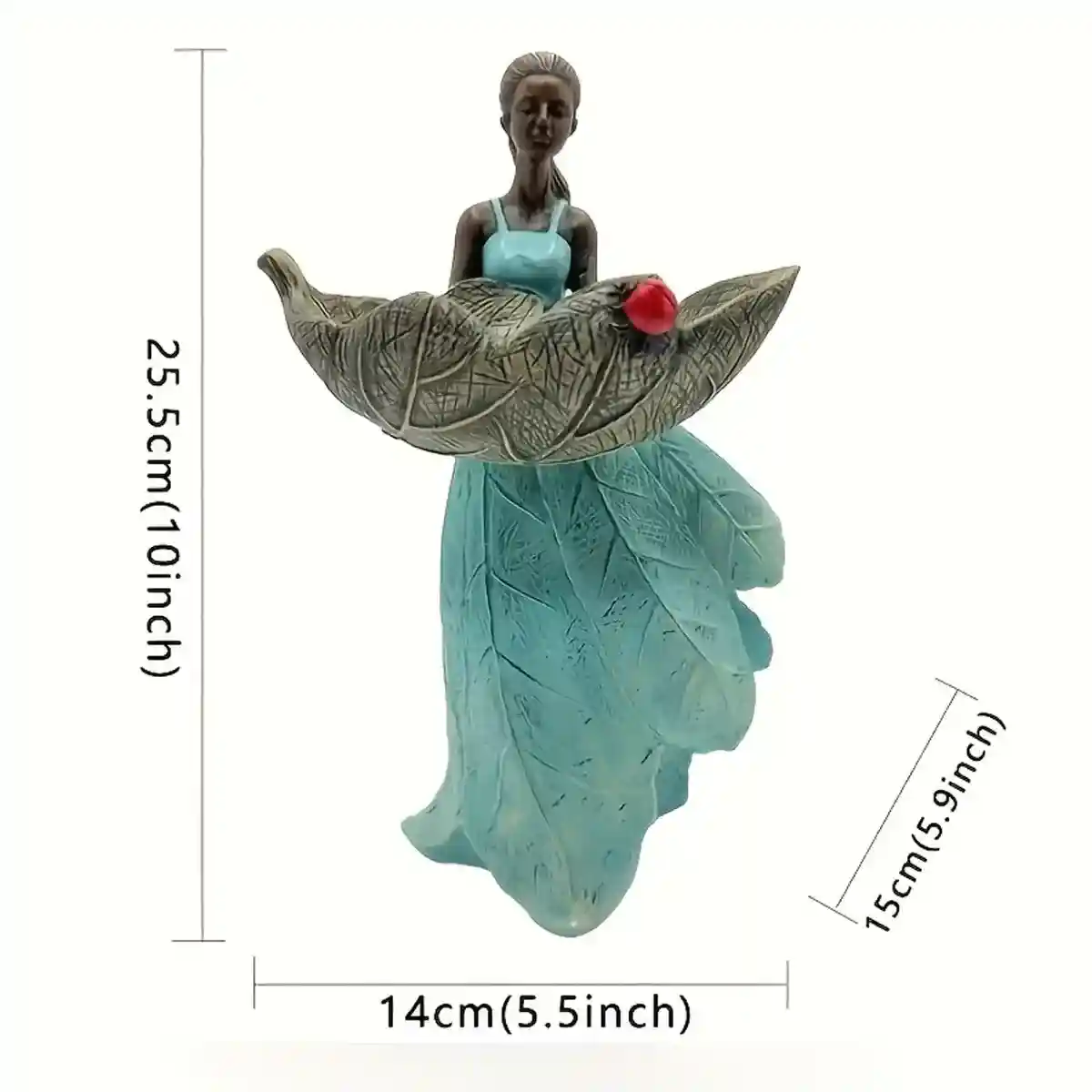 Decorative Resin Bird Feeder Girl Holding Leaf Bowl - Image 6