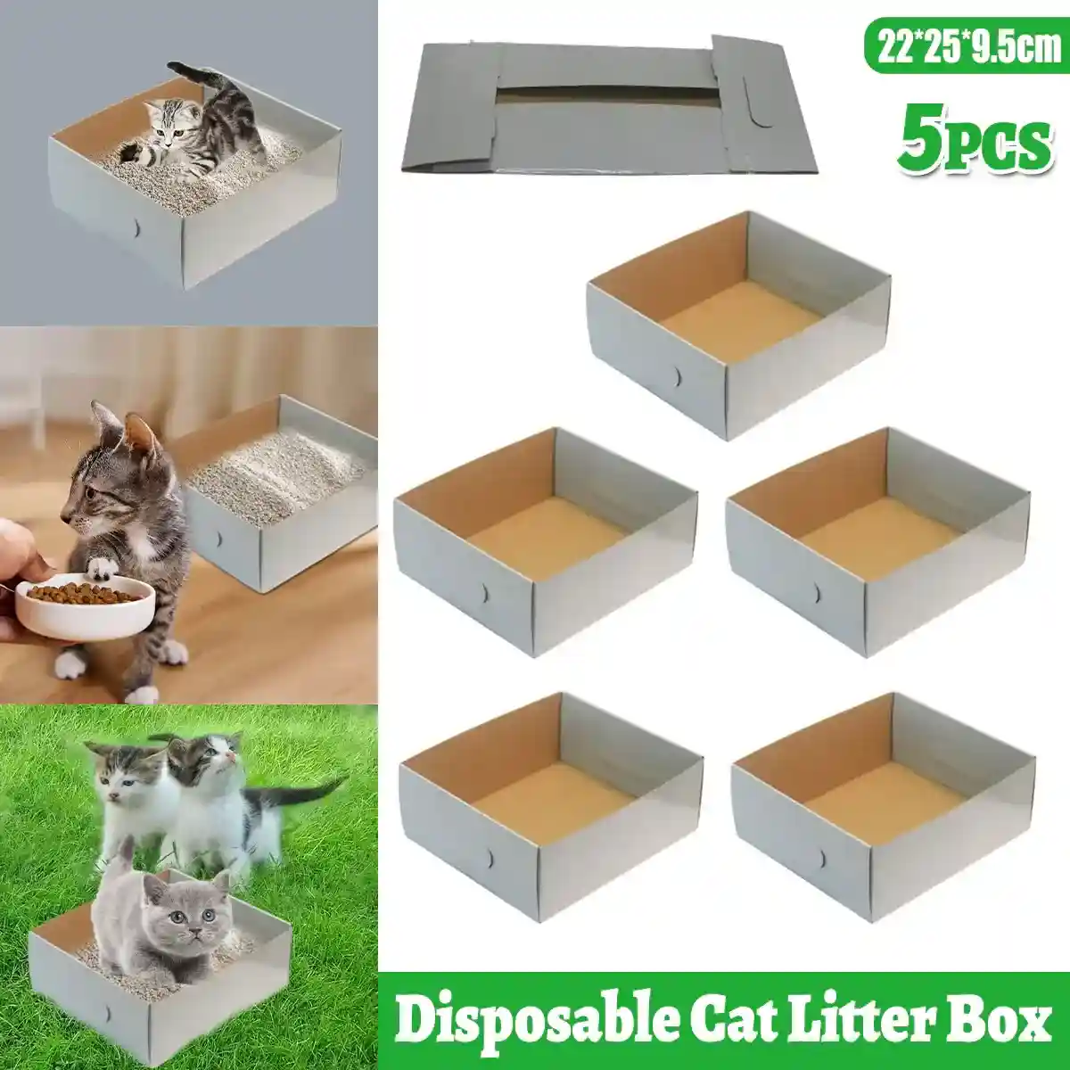 5pcs Disposable Cat Litter Box Set for Travel & Temporary Use