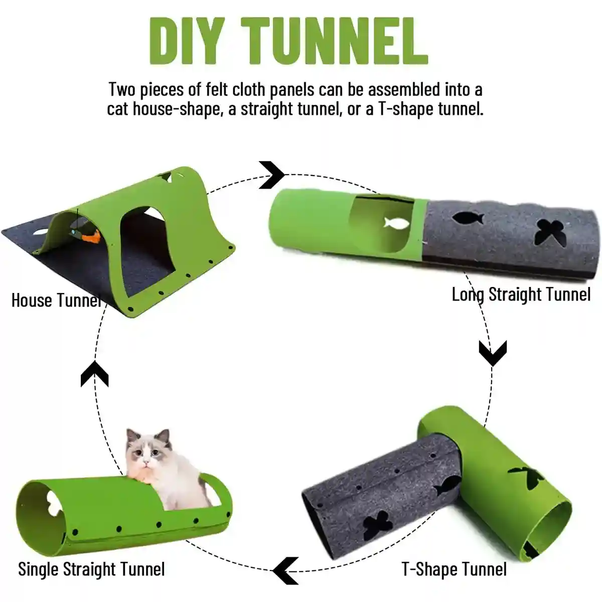 Modular DIY Playhouse Cat Play Tunnel with Felt Panels for Indoor Pets - Image 7