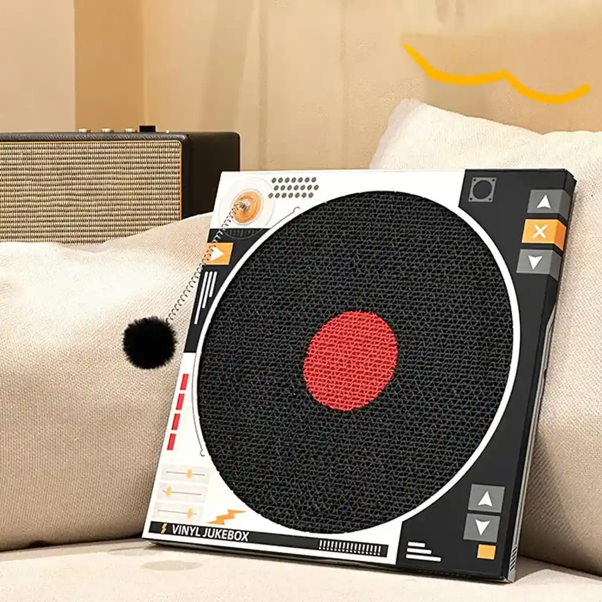 DJ Turntable Cat Scratching Board Interactive Cat Toy with Spring Ball - Image 11