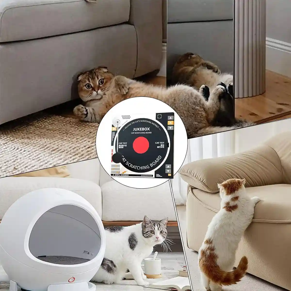 DJ Turntable Cat Scratching Board Interactive Cat Toy with Spring Ball - Image 12