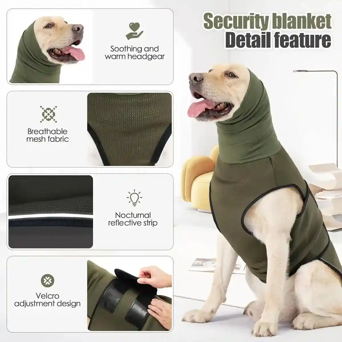 Dog Anxiety Vest with Hood Calming Jacket for Stress Relief - Image 2