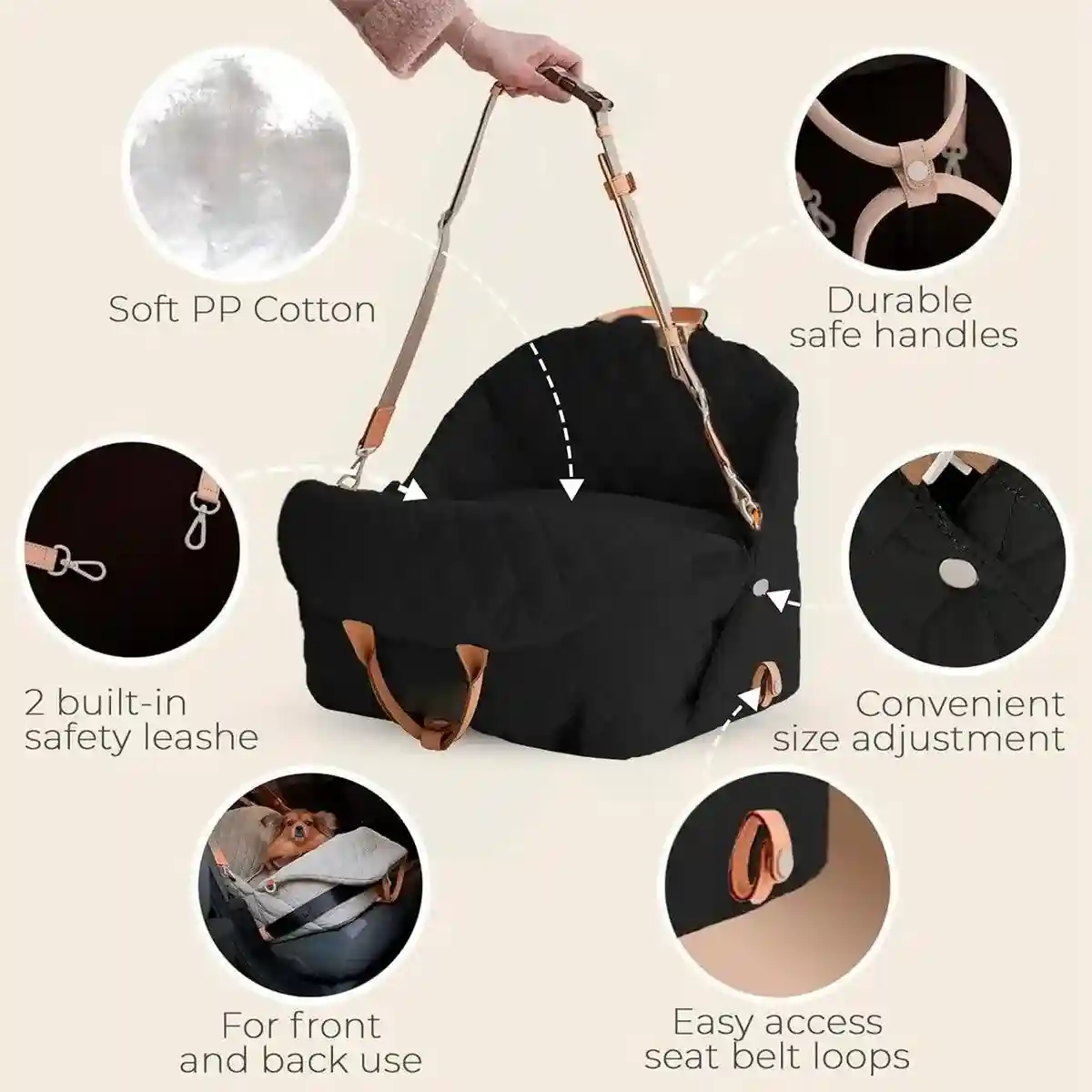 3-in-1 Dog Carrier Bag for Travel Car Seat Pet Bed & Portable Carrier - Image 5