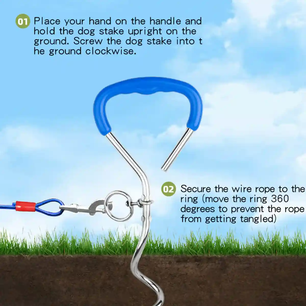 Dog Tie Out Stake Kit for Outdoor Tethering 10m Cable + Bag - Image 5