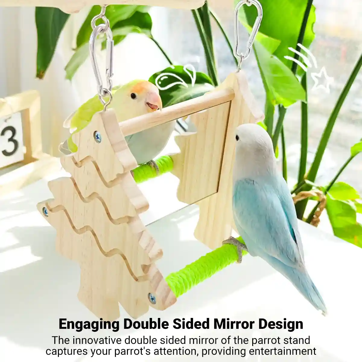 Double Sided Mirror Parrot Perch Toy Swing - Image 3