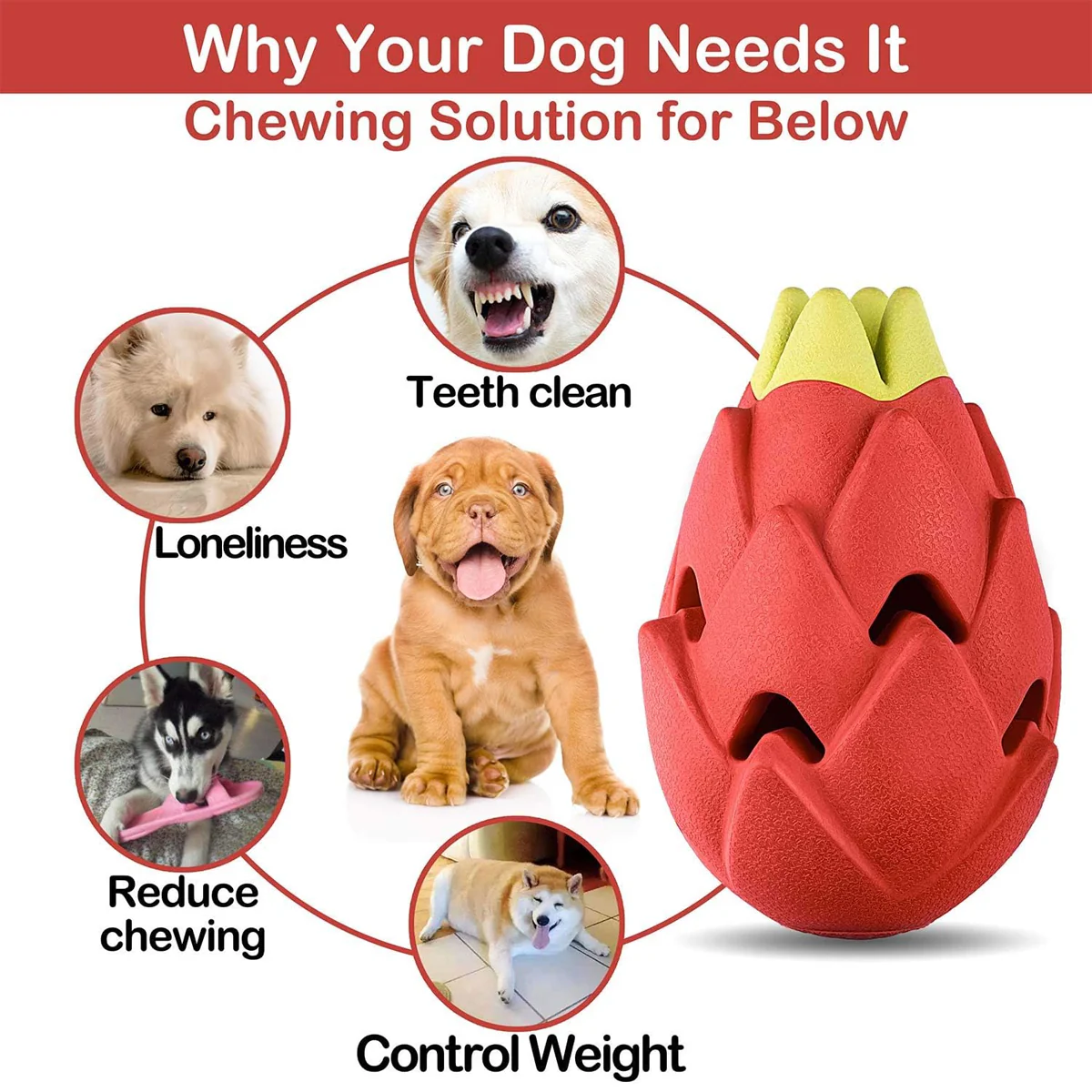 Dragon Fruit Dog Chew Toy Durable Treat Dispensing Rubber Toy - Image 5
