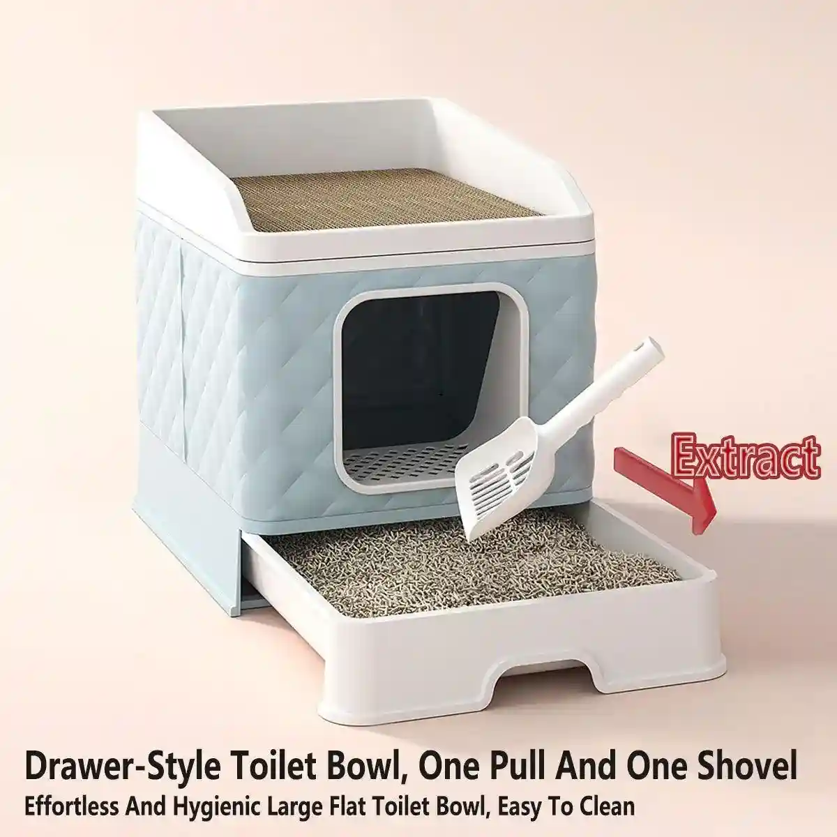 Drawer-Style Cat Litter Box with Scratching Board & Scoop - Image 8