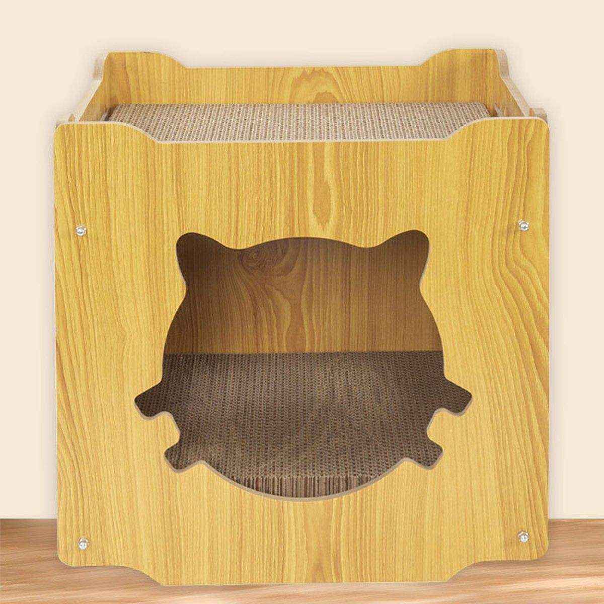 Eco-Friendly Cat Scratcher Lounge - Natural Wood & Corrugated Board - Image 10