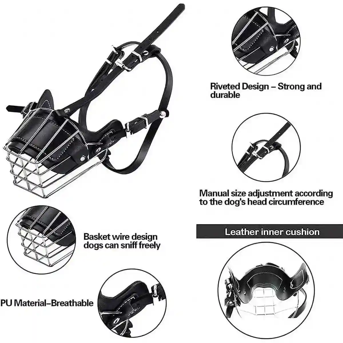 Durable Dog Mouth Guard with Stainless Steel Basket & Adjustable Straps - Image 3