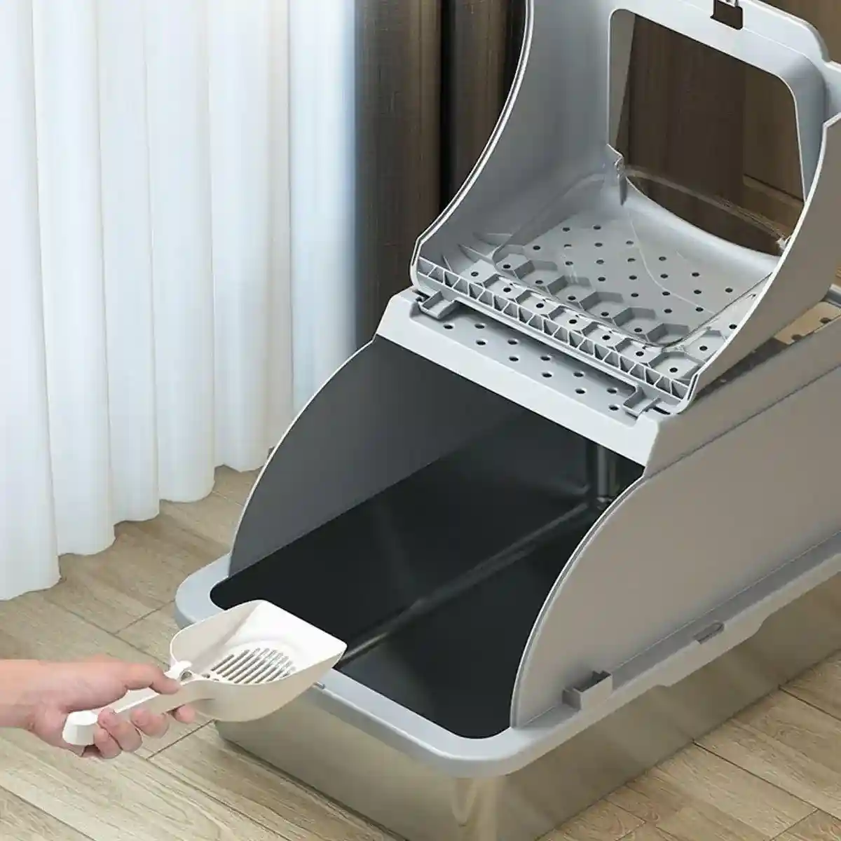 Durable Stainless Steel Litter Box with Flip Cover - Image 11