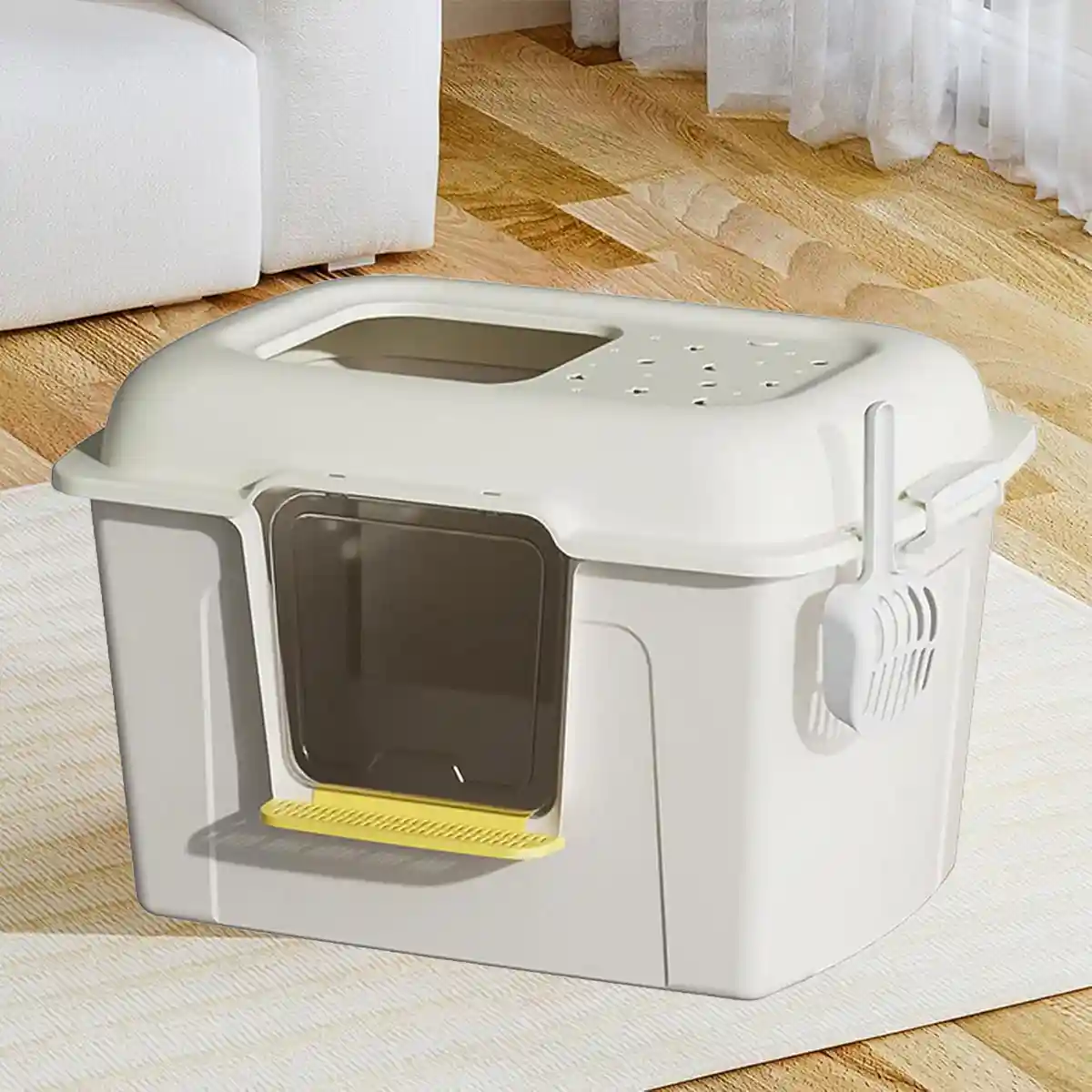 Spacious Enclosed Cat Litter Box With Dual Entry & Scoop - Image 11