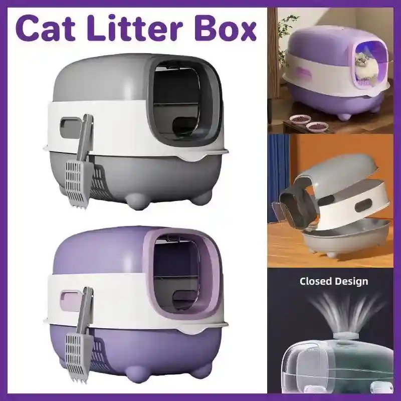 Large Enclosed Cat Litter Box Odor-Free with UV Sterilization & Flip Cover