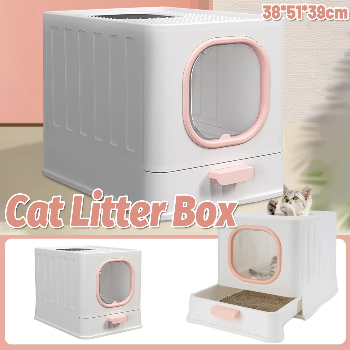 Enclosed Cat Litter Box With Pull-Out Tray