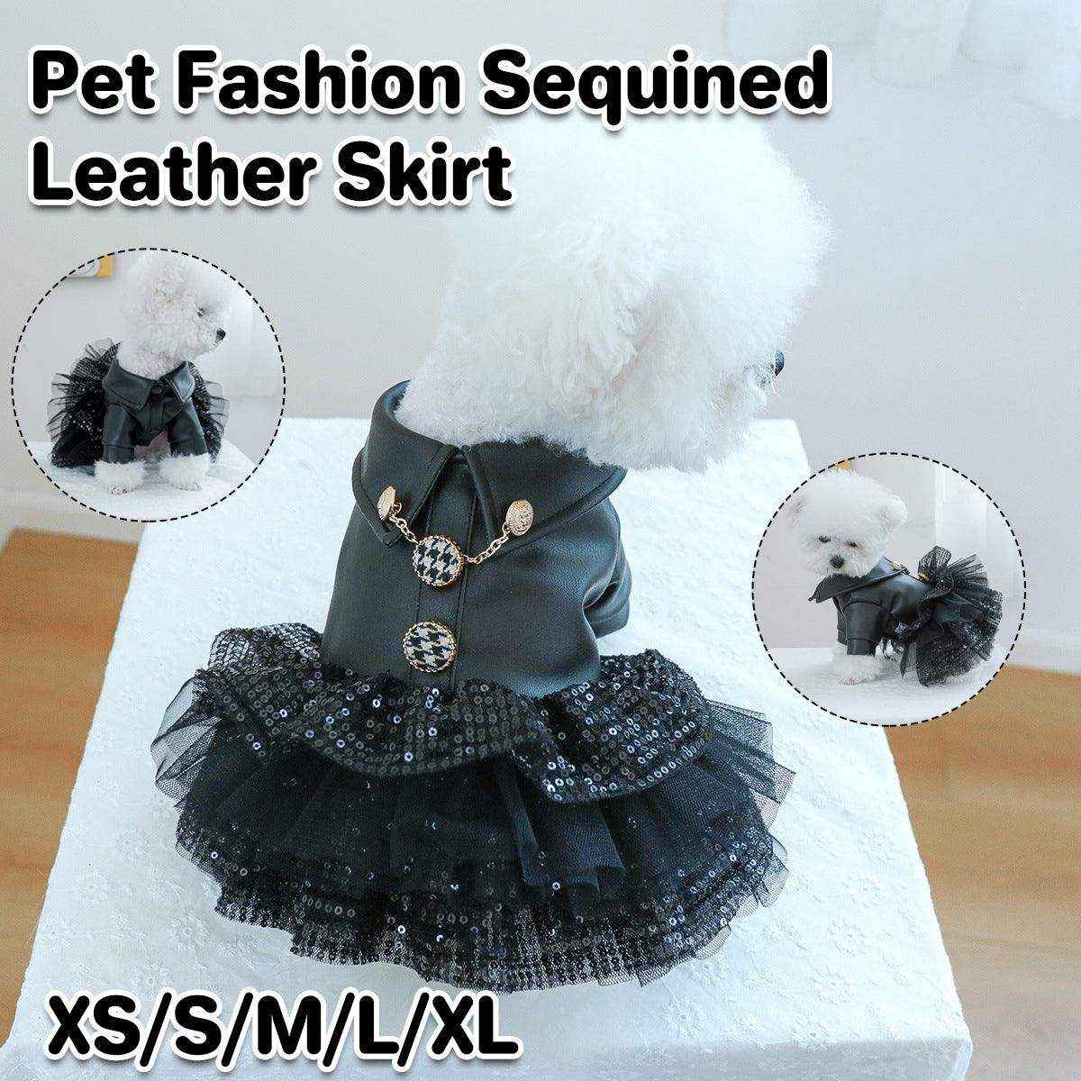 Faux Leather Dog Dress with Sequins Stylish Small Pet Outfit for Autumn & Winter - Image 10