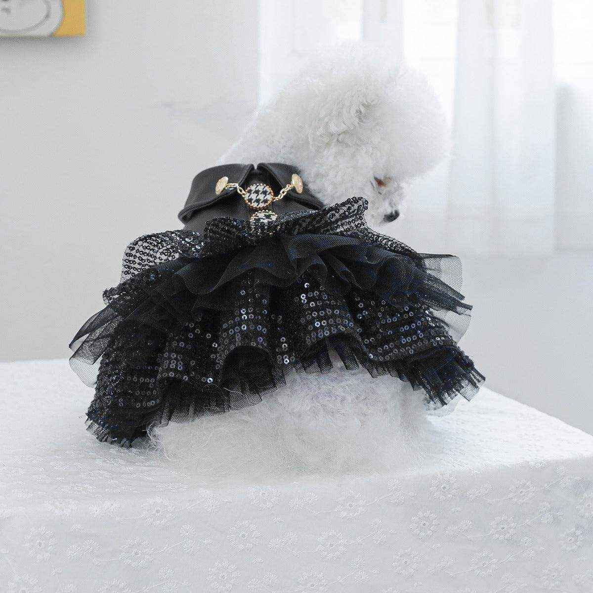 Faux Leather Dog Dress with Sequins Stylish Small Pet Outfit for Autumn & Winter - Image 11