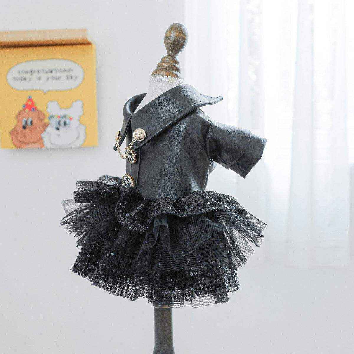 Faux Leather Dog Dress with Sequins Stylish Small Pet Outfit for Autumn & Winter - Image 12