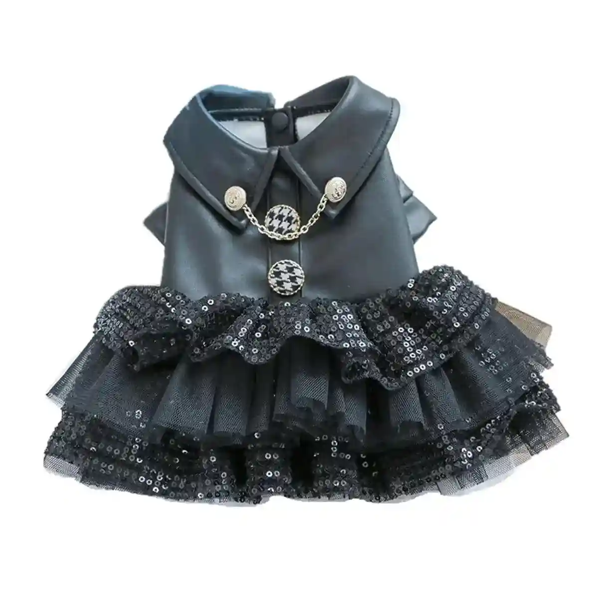 Faux Leather Dog Dress with Sequins Stylish Small Pet Outfit for Autumn & Winter - Image 14
