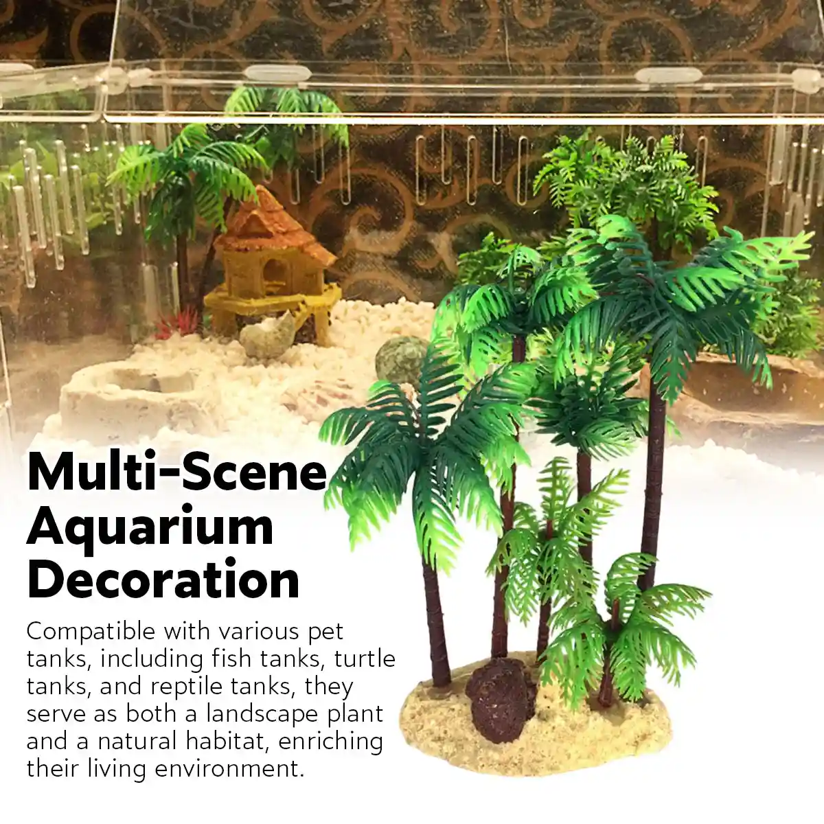 Fish Tank Plastic Coconut Tree Decoration Tropical Aquarium Ornament - Image 10