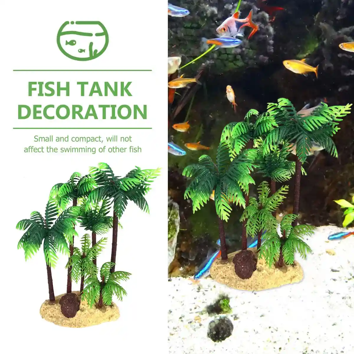 Fish Tank Plastic Coconut Tree Decoration Tropical Aquarium Ornament - Image 4