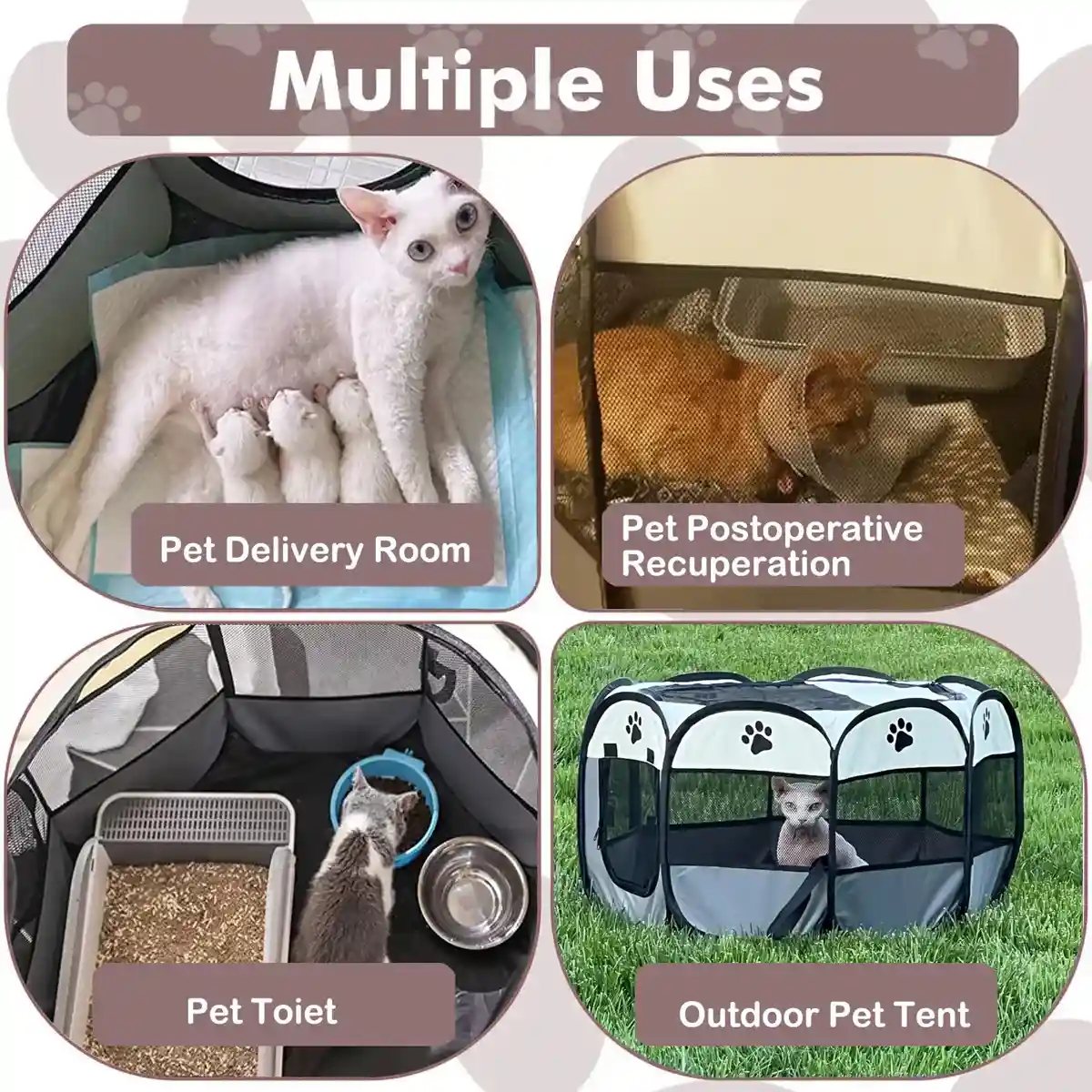 Foldable 8-Panel Pet Tent Portable Pet Playpen for Cats & Small Dogs - Image 11