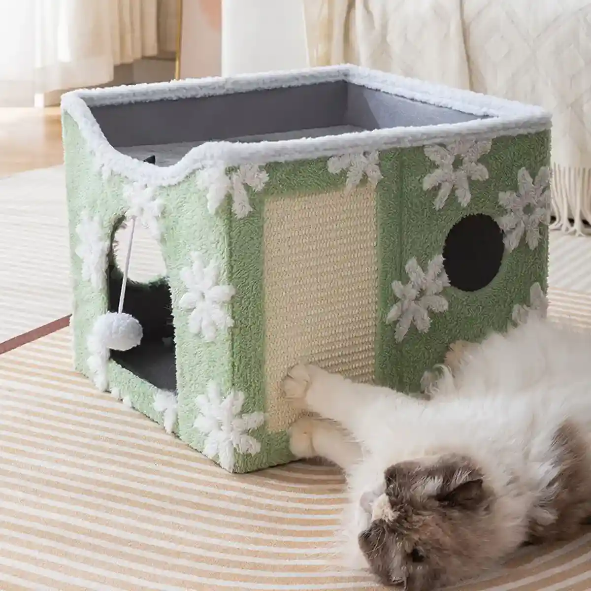 Soft Foldable Cat Bed with Scratcher & Toy - Image 10