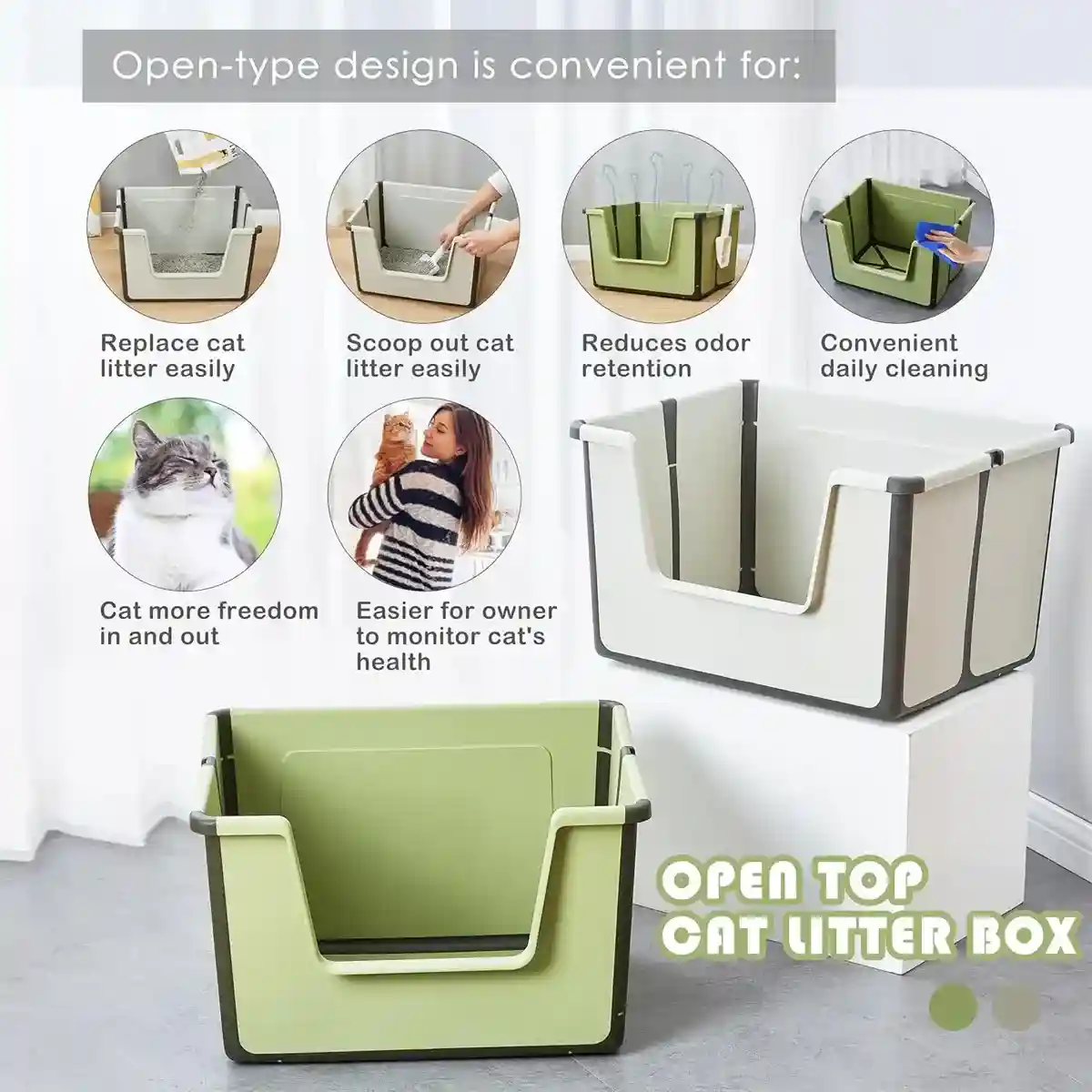Foldable Cat Litter Box Open-Top Large Space with Scoop - Image 10