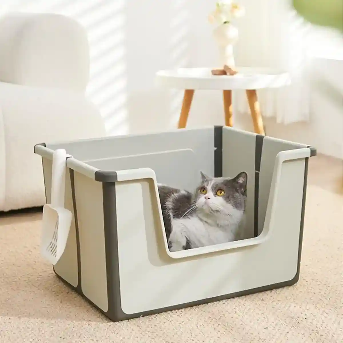 Foldable Cat Litter Box Open-Top Large Space with Scoop - Image 3