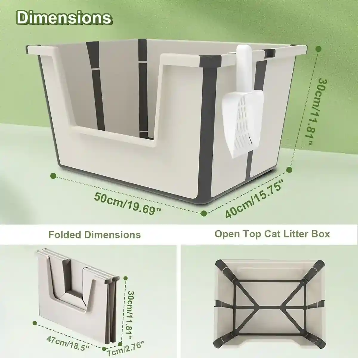 Foldable Cat Litter Box Open-Top Large Space with Scoop - Image 7