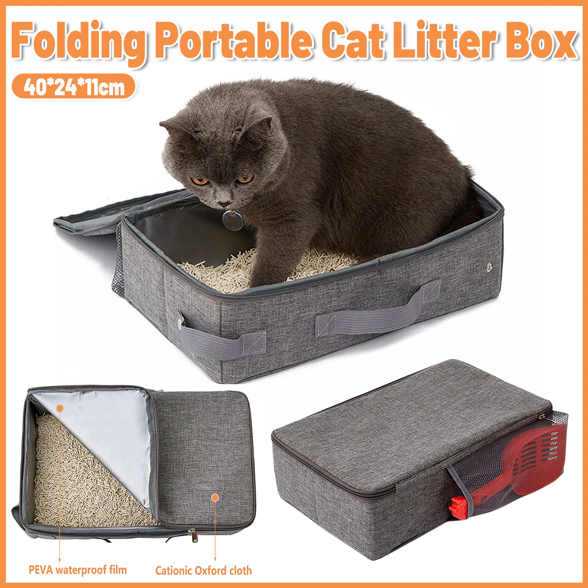 Foldable Cat Litter Box Waterproof Portable Travel Litter Tray