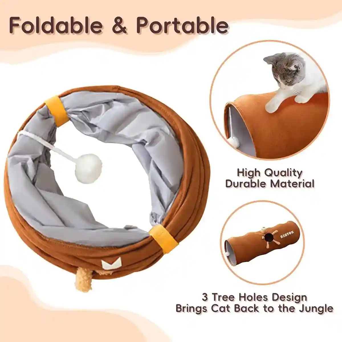 Foldable Cat Tunnel with Bear Toy Indoor Play Tunnel for Cats - Image 12