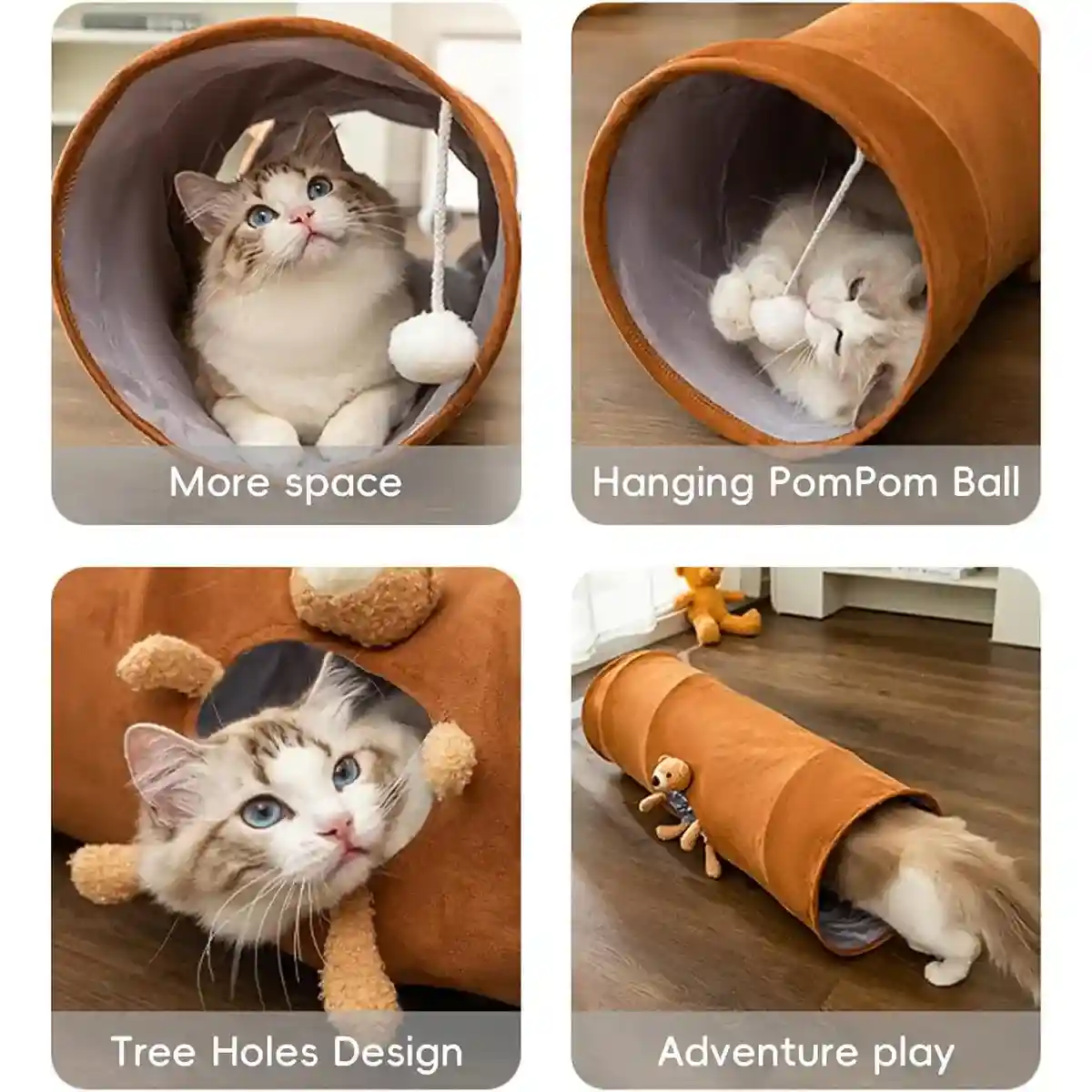 Foldable Cat Tunnel with Bear Toy Indoor Play Tunnel for Cats - Image 9