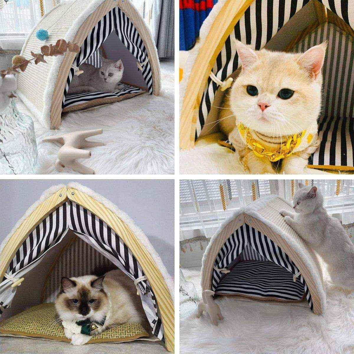 Foldable Cat House Tent Pet Villa Indoor Cat Shelter with Cushion Cat Litter Bed - Image 11