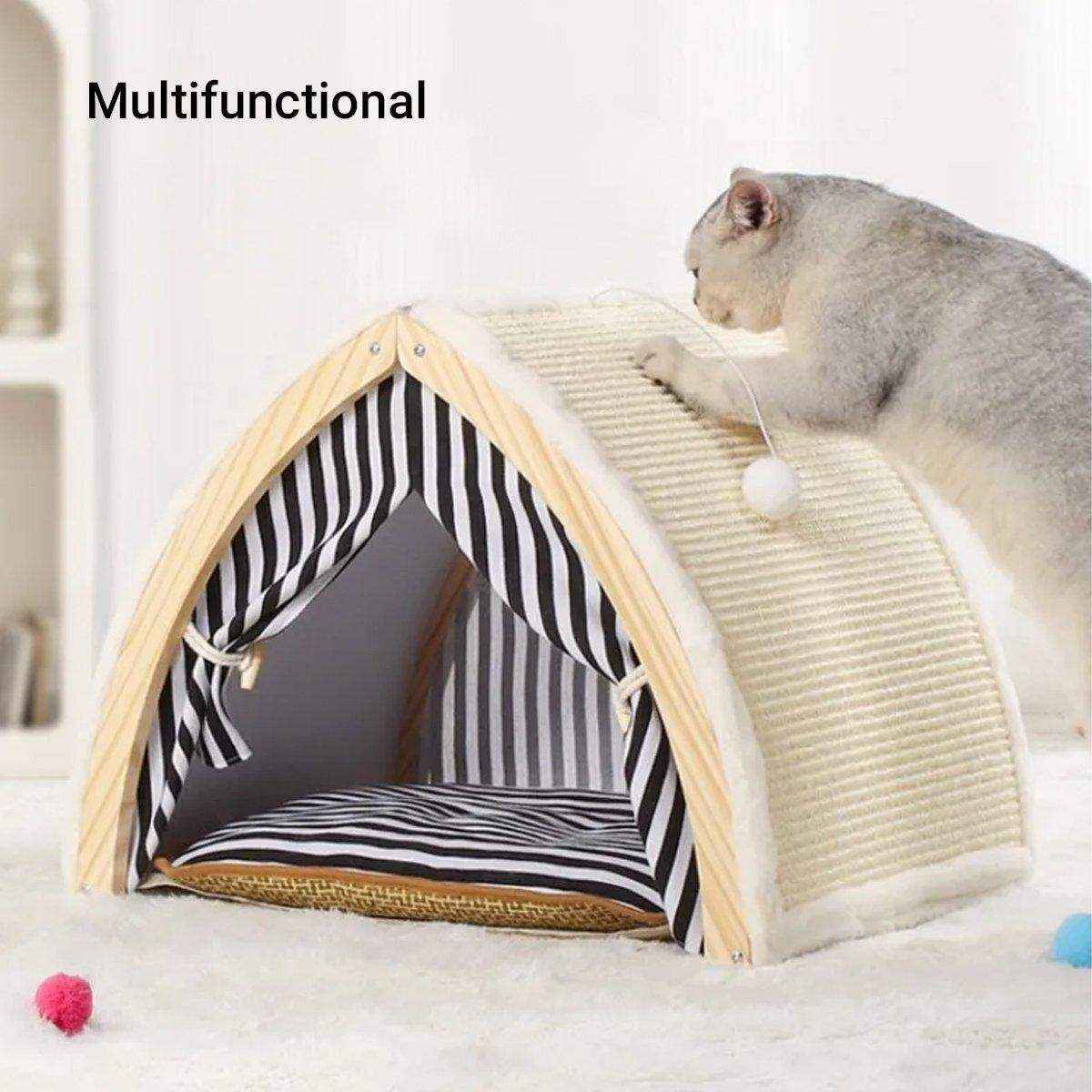 Foldable Cat House Tent Pet Villa Indoor Cat Shelter with Cushion Cat Litter Bed - Image 12