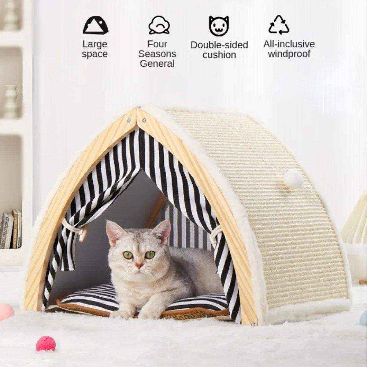 Foldable Cat House Tent Pet Villa Indoor Cat Shelter with Cushion Cat Litter Bed - Image 14