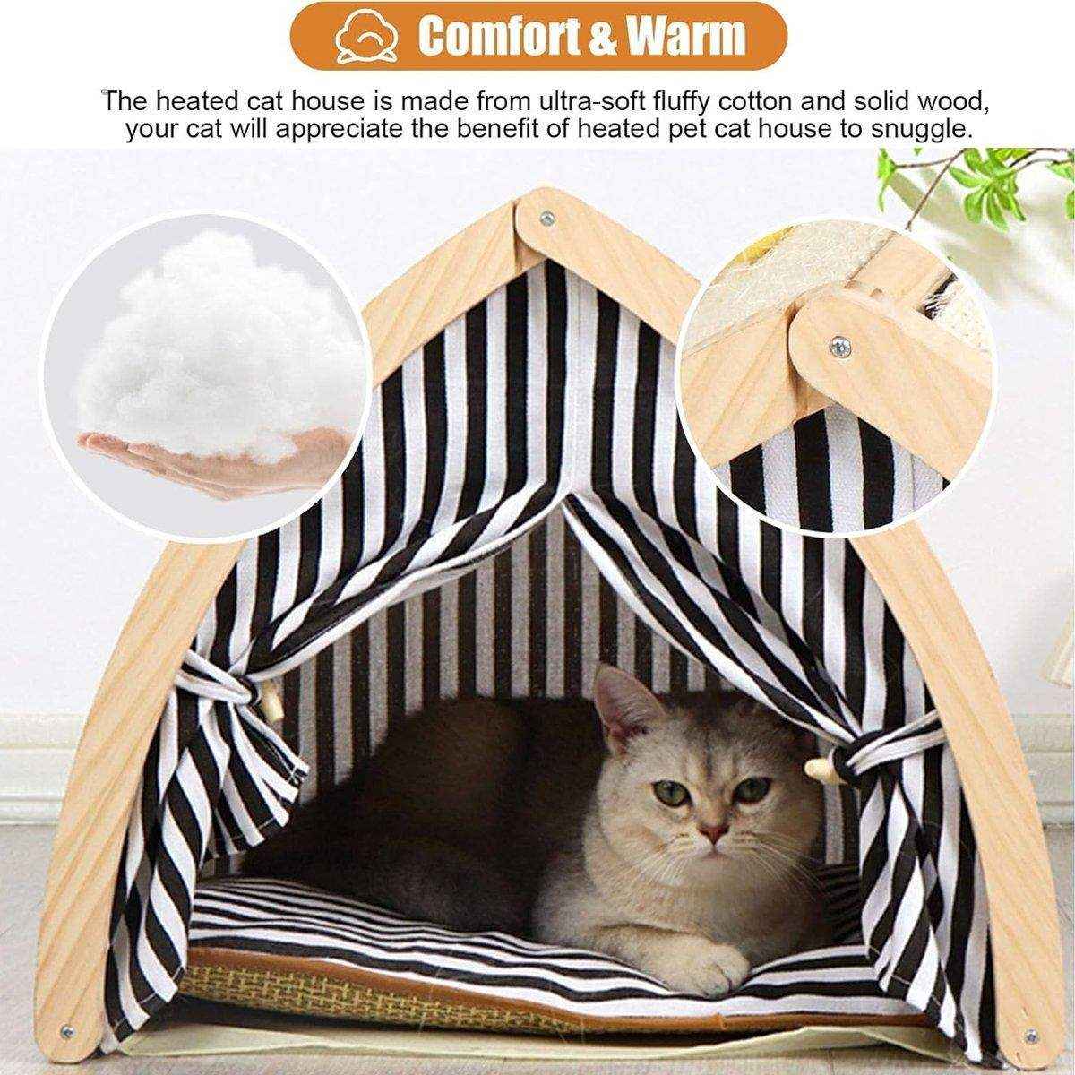 Foldable Cat House Tent Pet Villa Indoor Cat Shelter with Cushion Cat Litter Bed - Image 4