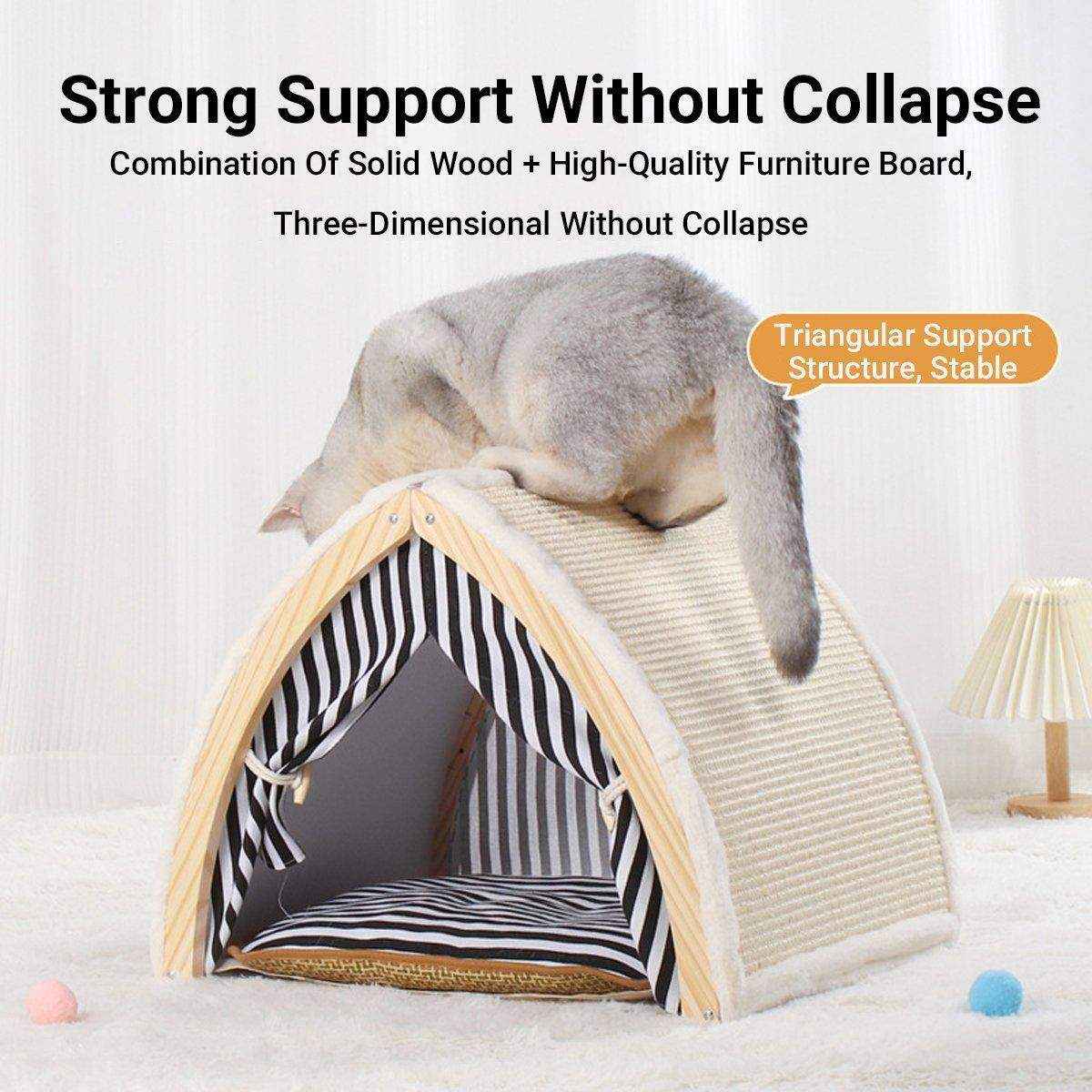 Foldable Cat House Tent Pet Villa Indoor Cat Shelter with Cushion Cat Litter Bed - Image 8