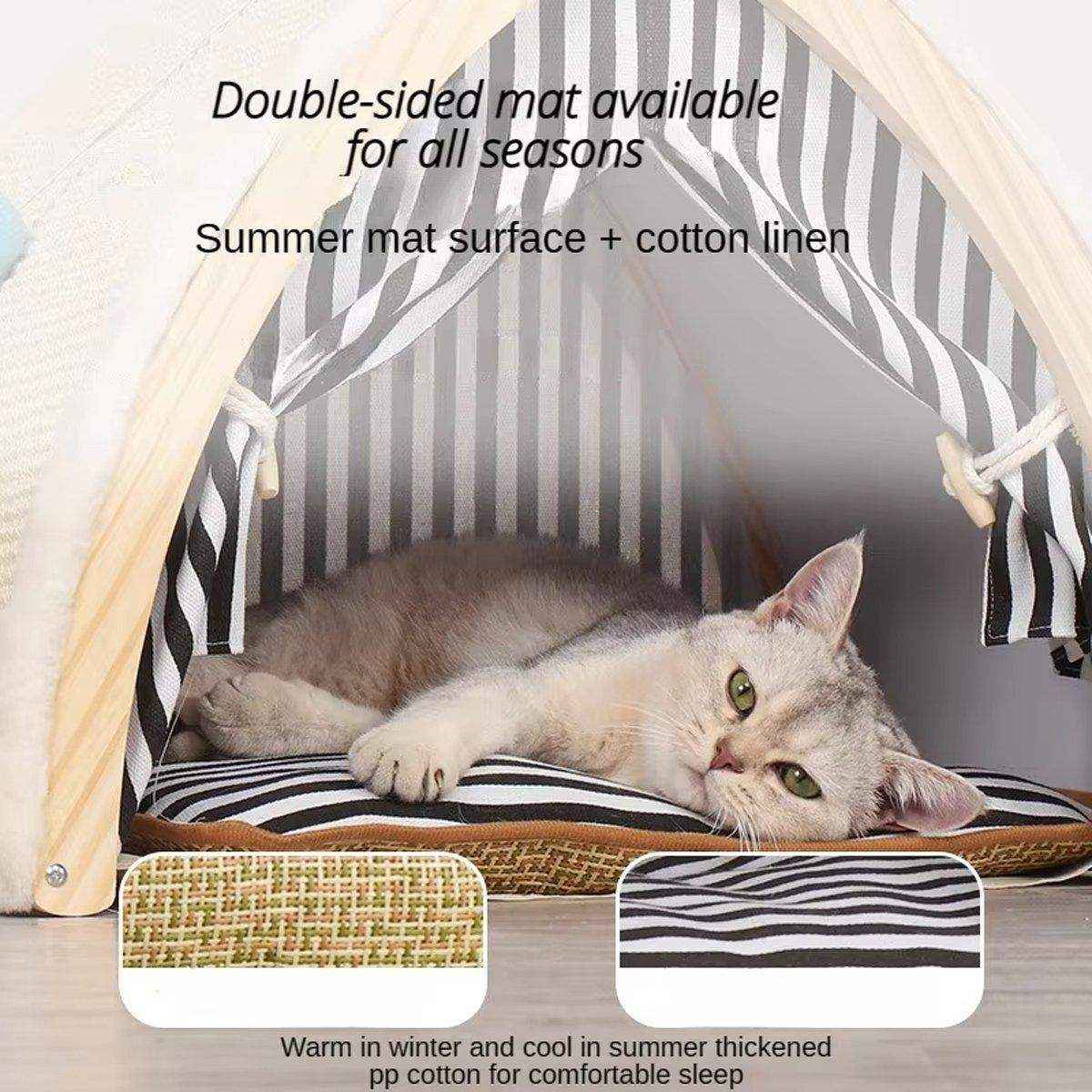 Foldable Cat House Tent Pet Villa Indoor Cat Shelter with Cushion Cat Litter Bed - Image 9