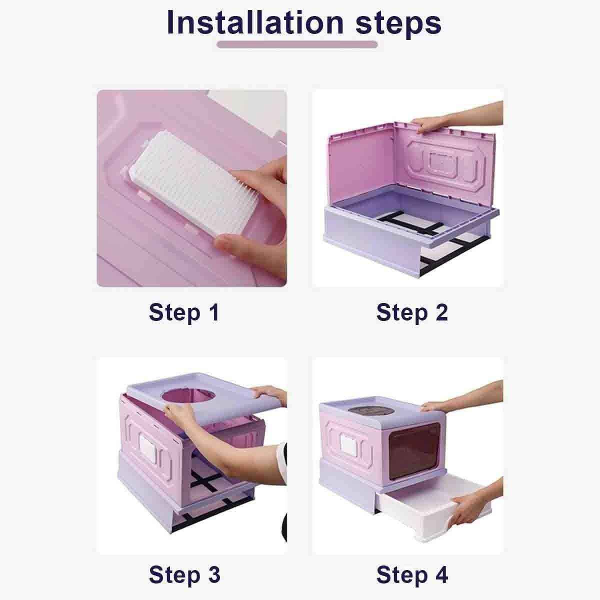 Foldable Enclosed Kitty Litter Box with Drawer for Cats - Image 10
