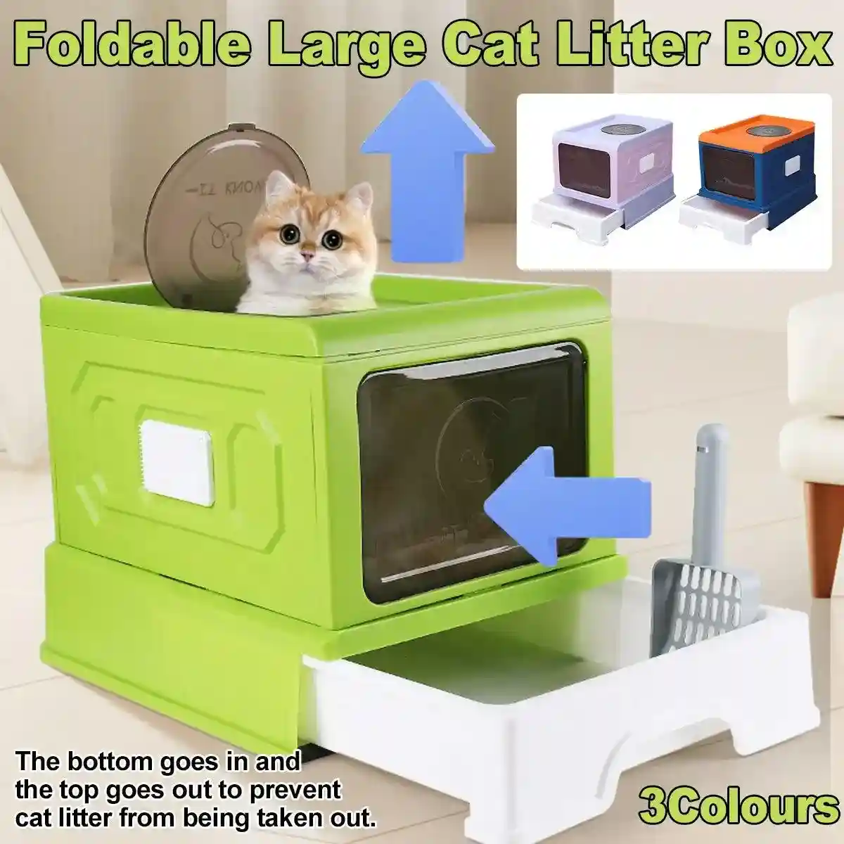 Foldable Enclosed Kitty Litter Box with Drawer for Cats - Image 2