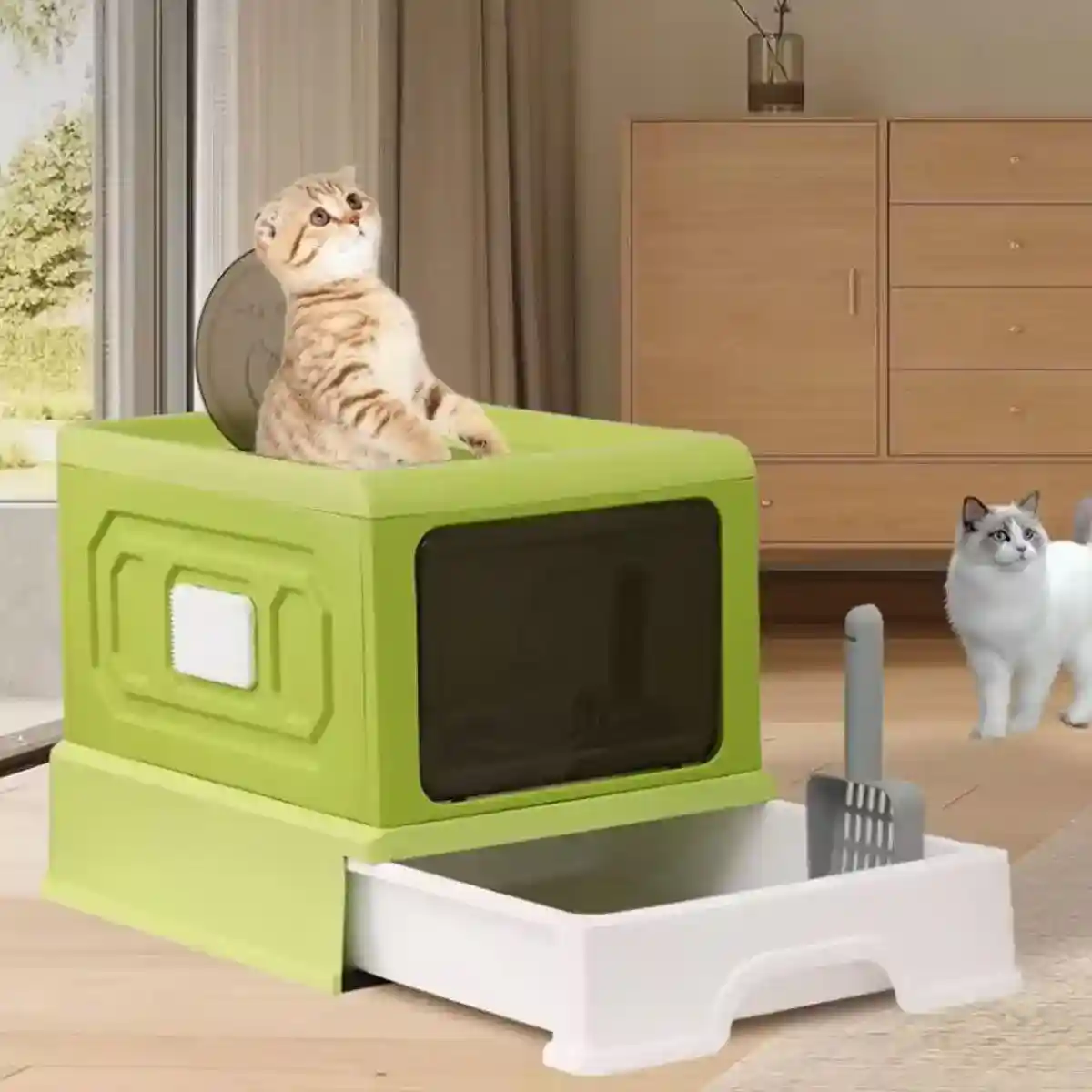 Foldable Enclosed Kitty Litter Box with Drawer for Cats - Image 4