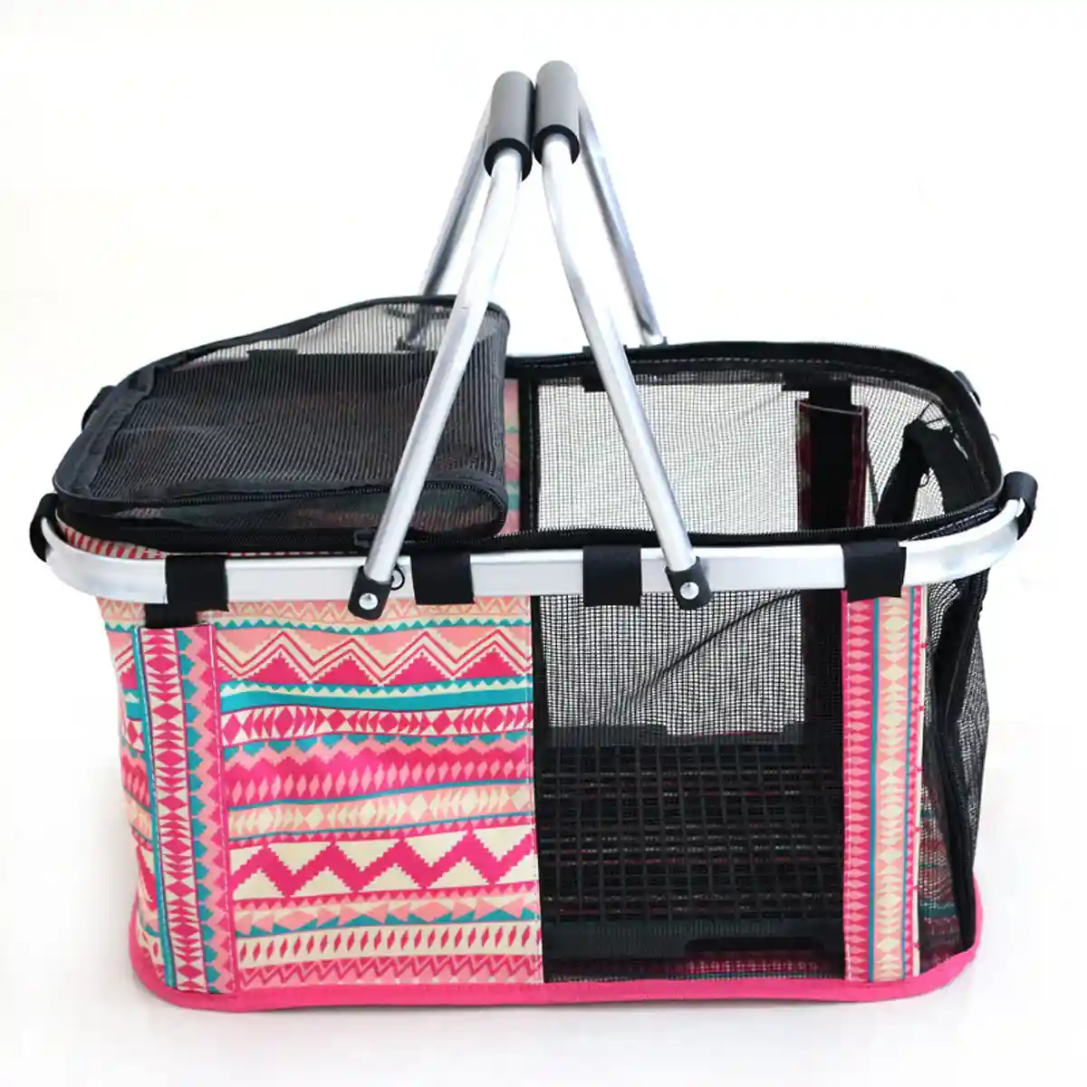 Foldable Mesh Pet Carrier Basket with Aluminium Handle - Image 10
