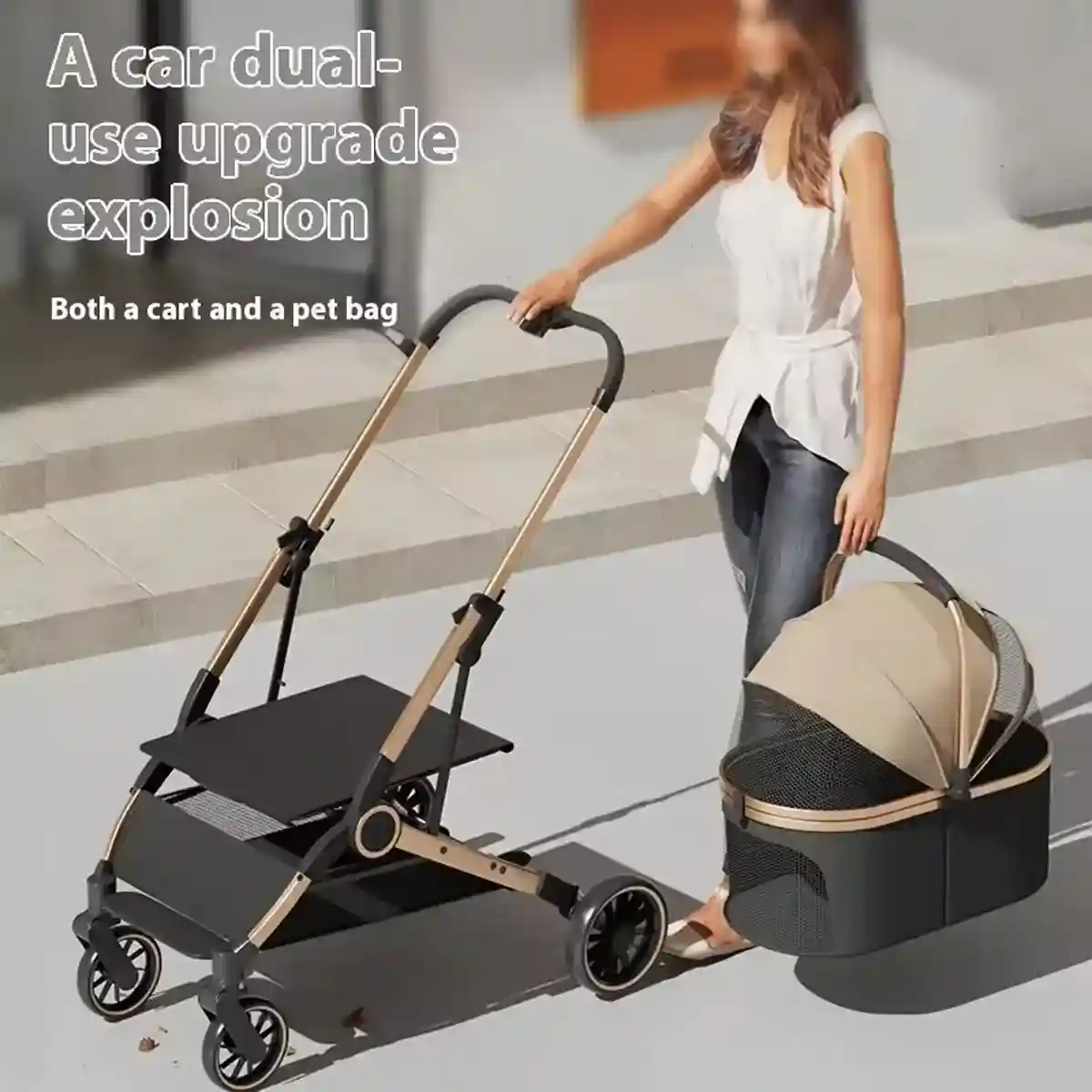 Luxury Foldable Pet Stroller with Detachable Carrier 2-in-1 Design - Image 4