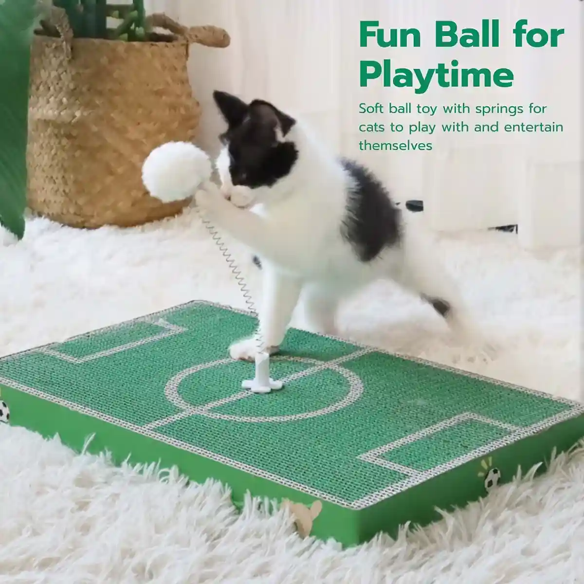 Football Field Cat Scratching Board Interactive Corrugated Scratch Pad with Toy Ball - Image 5