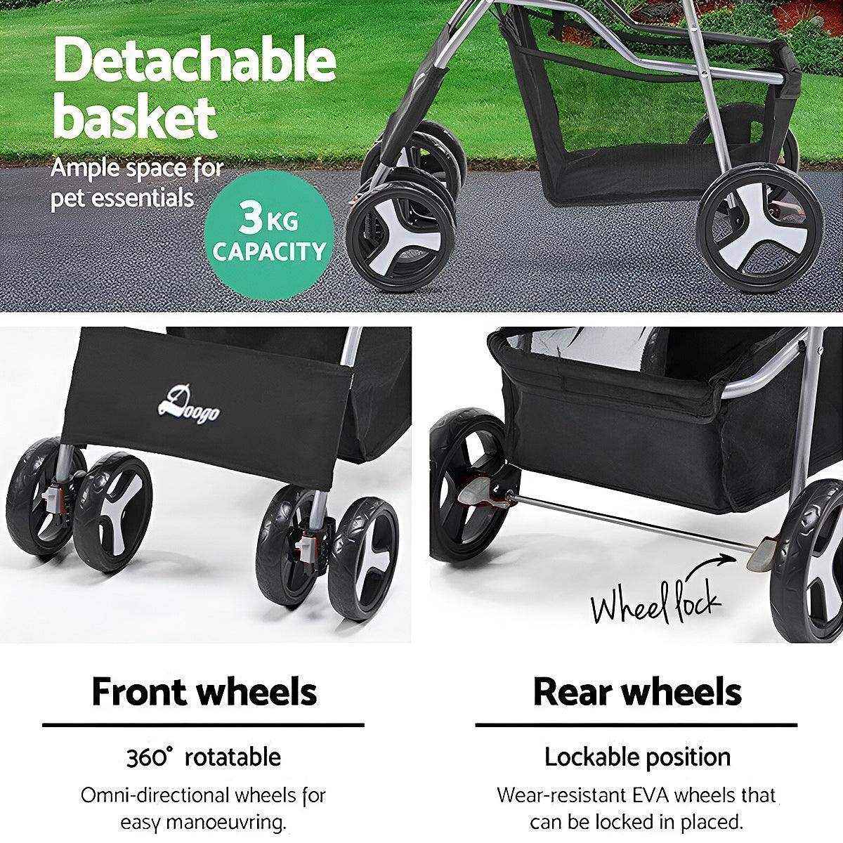 Pet Stroller Pram Dog Cat Carrier Cage Travel Pushchair Foldable 4 Wheels - Image 15